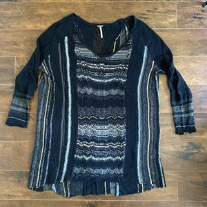 Free People - Sweater Tunic - Black Grey Tan - Small